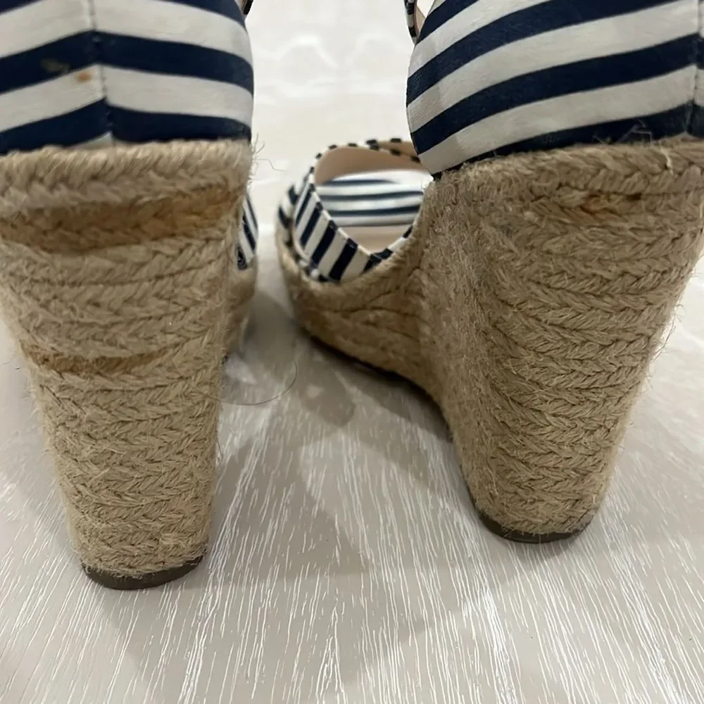 Nine West Blue & White Striped Wedges 7.5